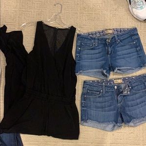 Black jumpsuit, and two pairs of Paige shorts